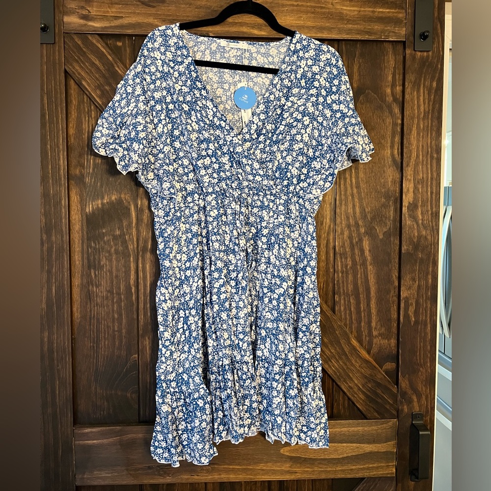 CUPSHE Luciana Ditsy Floral Surplice Flared Sleeve Mini Dress XL